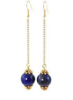 Earrings Diy Handmade, Drop Statement Earrings, Diy Jewelry Earrings, Lapis Earrings, Lapis Lazuli Jewelry, Jewelry Making Earrings, Gold Dangle Earrings, Ball Drop, Gold Statement Earrings