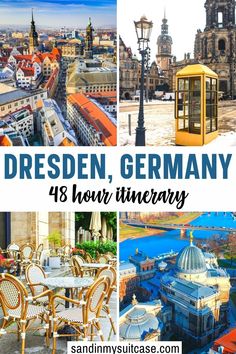 a collage of photos with the words dresden germany in four different languages