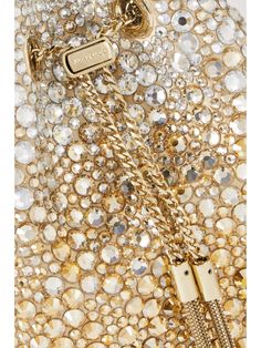 JIMMY CHOO Bon Bon crystal-embellished satin mini bag | NET-A-PORTER Jimmy Choo Bon Bon Bag, Elegant Gold Hand-embellished Bag, Chic Embellished Crystal Bag, Jimmy Choo Varenne Bag, Luxury Gold Crystal Bag, Sparkly Top, Net A Porter, Jimmy Choo Bag, Drawstring Top