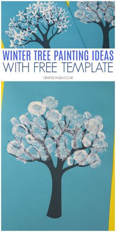 winter tree painting ideas with free template for kids to paint and then use it on the wall