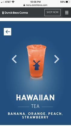 an orange cup with the words hawaiian tea on it