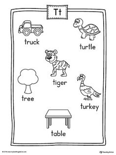 a worksheet for beginning with the letter t