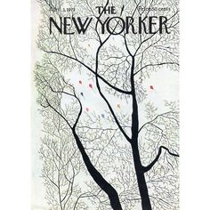 the new yorker magazine cover with trees and leaves in black framed art print on white paper