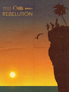 a movie poster for the film rebullition with two people standing on top of a cliff