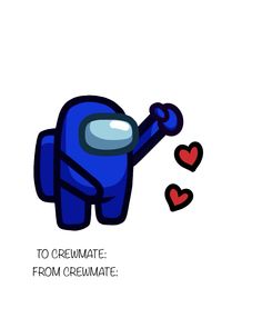 an image of a blue cartoon character with hearts around him and the words to creumate from crecumate