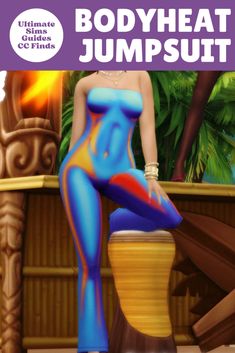 an image of a woman sitting on top of a pot with the words body heat jumpsuit