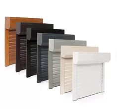 several different types of shutters are lined up in a row on a white background