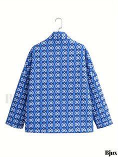 Bjux - All-Over Print Open Front Coat, Stylish Long Sleeve Cotton-Padded Outwear for Women Cotton Pads, Sleeves Pattern, Sleeve Cotton, Front Open, Polyester Material, Types Of Printing, Knit Fabric, Weaving, For Women