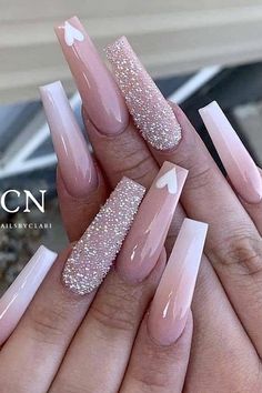 Long Nude Nails, Beige Nails Design, Pink And White Nails, Nails Heart, Nails Ombre, Nails Nude, Long Acrylic Nail Designs, Cute Simple Nails, Nails Cute