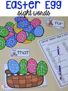 an easter themed sight words game with eggs