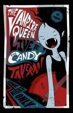 a poster with an image of a woman holding a guitar and the words, the vampire queen live at candy tavern