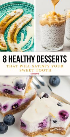 desserts with blueberries, bananas and chia seeds