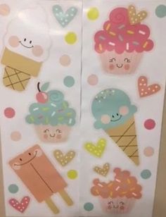 two stickers with ice cream and cupcakes on them