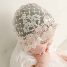 Handmade in the USA The Joli Sheer Lace Bonnet is a contemporary design to pair with her Joli Christening Gown or Joli Romper Dress. Made with a beautiful pink & antique white floral embroidered lace (same lace as dress and gown). Blush pink Venice lace adorns the edges of the bonnet helping to create a delicate ruffle to fame her face. Silk ribbon ties create a perfect fit. Soft pink & antique white embroidered netting Light pink lace Silk ribbon ties Pink Antique, Lace Bonnet, Heirloom Gifts, Christening Gown, Lace Silk, Christening Gowns, Create Outfits, Romper Dress, Silk Ribbon