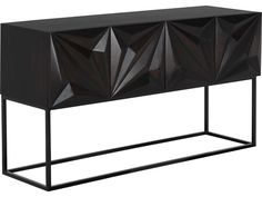 a black sideboard with geometric designs on it