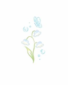 a drawing of a flower and butterfly on a white background with water droplets in the foreground