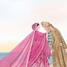 Rashmi Singh on Instagram: "A lifetime thing🌸 I have been obsessed with beach wedding vibes and you all might see more with same aesthetics for a while🌸  . #fashion #wedding #couple #weddingillustration #beachwedding #weddingaesthetic #weddinginspiration #bride #indianwedding @weddingsutra @wedmegood @weddingbazaarofficial #lehenga #illustrator #fashiondesigner #designer" Bride Animation, Wedding Initials Logo Design, Wedding Initials Logo, Birthday Msgs, Couple Caricature, Wedding Illustration Card, Couple Illustration Wedding, Bride And Groom Cartoon, Wedding Couple Cartoon