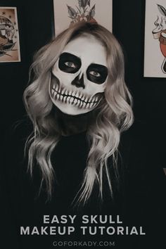 How To Do Easy Skull Makeup For Halloween | Go For Kady Skull Makeup Half Face Men, Hallowe’en Makeup Ideas, Womens Skeleton Face Makeup, Halloween Skeleton Face Makeup, Simple Skeleton Face Makeup, Skeleton Costumes For Women, Diy Skeleton Makeup Easy, Skeleton Make Up Women, Halloween Skeleton Face Paint