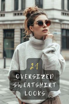 Shirt Under Sweatshirt Outfit, Over Sized Sweatshirt Outfit, Trendy Sweatshirt Outfit, How To Style Oversized Sweatshirts, Oversize Sweatshirt Outfit, Shirt Under Sweatshirt, Baggy Sweatshirt Outfit, Style Oversized Sweatshirt, Crewneck Sweatshirt Outfit