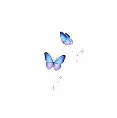 two blue butterflies flying in the sky with white stars around them and one is upside down