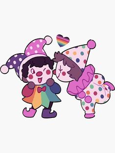 two cartoon clowns hugging each other on a white background