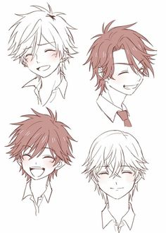 four different anime characters with short hair