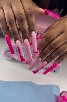 Nail Square Long, Long Nails Black Women, Medium Tapered Square Acrylic Nails, Baddie Nails Pink, Nail Ideas Long Nails, Extra Baddie Nails, Cute Baddie Nails, Pink Baddie Nails, French Manicure Acrylic Nails