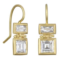 Faye Kim 18 Karat Gold Double Diamond Drop Earrings Indulge in luxury with these double diamond drop earrings. Set in 18k gold, diamond baguettes are paired with square emerald-cut diamonds. Classic with a modern twist. Hinged for movement. Square Diamonds - 2.04 cts. GIA - H/VS1, VS2 Baguette Diamonds - .83 cts. Stone Jewellery, Earrings For Sale, Double Diamond, Square Diamond, Diamond Drop Earrings, Diamond Drops, Antique Earrings, Emerald Cut Diamonds, Lovely Jewellery