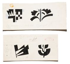 two pieces of paper with black and white designs on them