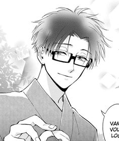 an anime character with glasses holding something in his hand