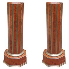 pair of art deco style pedestals in wood and brass, circa 1950's