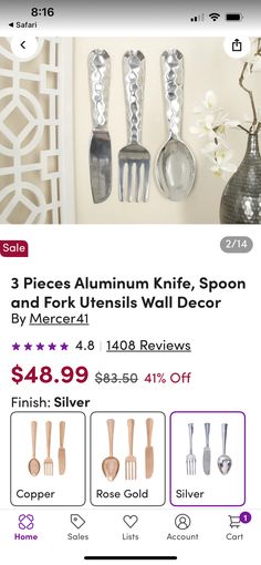 an ad for kitchen utensils on the app store's website, with prices listed below