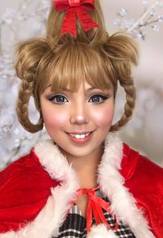 All Pink Hair, Cindy Lou Costume, Christmas Elf Makeup, Who Hair, Whoville Costumes, Cindy Lou Who Hair, Whoville Hair, Fall Fashion Inspiration