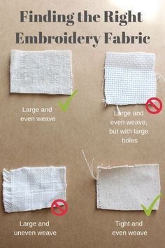 instructions for how to sew the right embroidery fabric on a piece of cardboard paper