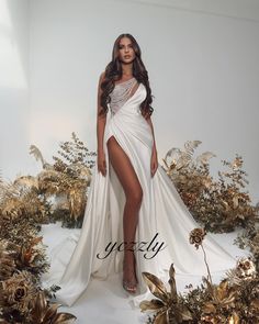 Sexy One-shoulder Sequined Crystal Prom Dress Long Pearls Satin Prom Evening Gown With Slit YE10 sold by YczzlyBridal on Storenvy Crystal Prom Dress, Prom Dress Long, Fantasy Gowns, Prom Dresses Long, Dress Long, Evening Gown, Prom Dress, Small Businesses, Evening Gowns