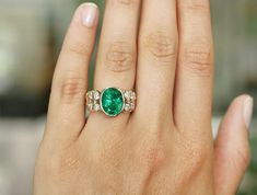 Emerald Cocktail Ring, Emerald Statement Ring, Emerald Cocktail, Colombian Emerald Ring, Statement Rings Diamond, Diamond Cocktail Ring, Green Oval, Emerald Diamond Ring, White Diamond Ring