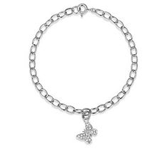 Float through your day with this butterfly charm bracelet bringing you positive energy and sparkling style. Elegant Silver Bracelet With Butterfly Charm, Elegant Silver Charm Bracelet With Butterfly Charm, Silver Bracelet With Butterfly Clasp, Silver Bracelet With Butterfly Clasp For Gift, Sterling Silver Butterfly Bracelet, Sterling Silver Butterfly Bracelets, Silver Sterling Silver Butterfly Bracelet, Butterfly-shaped Sterling Silver Bracelet, Adjustable Butterfly Charm Bracelet