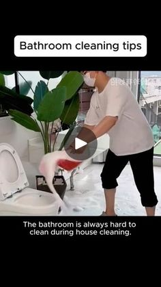 a man in white shirt cleaning a toilet