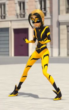 a woman in a yellow and black cat suit