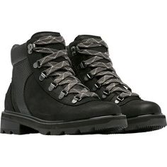 Built for wet weather and urban hikes, Sorel's Lennox Hiker Stkd Boot is stacked with waterproof leather and classic hiking style with its oversized metal hardware and fat red laces. Black Hiking Boots With Lug Sole, High-top Gore-tex Combat Boots For Hiking, Gore-tex High-top Combat Boots For Hiking, Winter Hiking Boots With Lug Sole For Outdoor Work, Lace-up Hiking Boots With Lug Sole, Waterproof Functional Combat Boots For Outdoor Activities, Waterproof Functional Combat Boots For Outdoor, Functional Waterproof Combat Boots For Outdoor, Outdoor Hiking Boots With Lug Sole And Round Toe