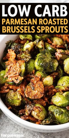 the cover of low carb parmesan roasted brussel sprouts