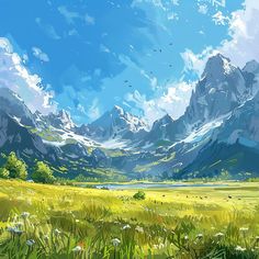 Dolomite Mountains Beautiful Artistic Landscape Peaceful Fantasy Landscape, Landscape Mountains Painting, Artistic Landscape, Landscape Digital Art, Mountains Beautiful, Castle Painting, Landscape Images, Watercolor Paintings For Beginners, Scenic Photos