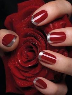 Nail Designs 2014, Bridal Nails Designs, Red Nail Art, Red Nail Designs, Red And Silver, Winter Nail, Bridal Nails