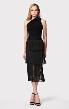 Fringe Skirt – HERVÉ LEGÉR Elegant Fitted Skirt With Tassels, Elegant Skirt With Tassels For Night Out, Elegant Fringe Skirt For Evening, Elegant Party Skirt With Tassels, Chic Tassel Skirt For Night Out, Chic Fitted Skirt With Tassels, Chic Skirt With Tassels For Night Out, Fringe Pencil Skirt For Party, Chic Pencil Skirt With Fringe