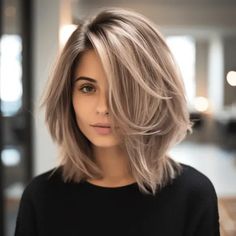 Women Medium Length Haircut With Layers, Safe Haven Haircut, Two Layer Haircut Medium, Short Bob Layered Hair, 2024 Womens Haircut Trends, Short Layer Hairstyle Women, Layered Lob Haircut With Curtain Bangs, Reverse Layered Bob, Layer Short Haircut Mid Length