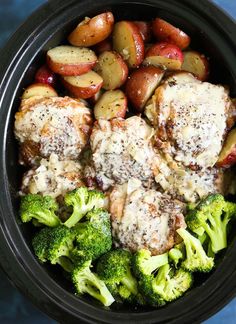 the meal is prepared and ready to be eaten in the crock pot with broccoli