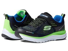 SKECHERS KIDS Sport - Ultra Groove 403847L (Little Kid/Big Kid) - Boy's Shoes : Navy/Black : Waterproof and comfortable, the SKECHERS KIDS Sport - Ultra Groove 403847L sneakers offer a sporty look and are suitable for all weathers. Textile and synthetic upper. Textile lining. Cushioned insoles for added comfort. Adjustable hook-and-loop closure on the instep with stretch lace panels. Round toe with synthetic trims. Pull tab on the back. Allover contrasting design. Branding detail on the strap an Multicolor Low-top Sneakers For Outdoor Activities, Kids Sneakers Size 13, Durable Kids Shoes, Multicolor Non-slip Sneakers For Playtime, Skechers Kids, Sketchers Sneakers, Kids Sports, Sporty Look, Stretch Lace