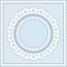 a blue and white doily with a circle in the center on a light blue background