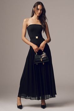 Hutch Carmel Strapless Belted Drop-Waist Maxi Dress Embellished Party Dress, Money Dress, Belted Maxi Dress, Best Designer Dresses, Womens Fashion Inspiration, Party Dress Short, Date Night Dresses, Stretch Crepe, Leather Dresses