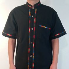 Mexican Guayabera Handcrafted Man Shirt (Label, And Care Label Not Attached) Front Pockets Mede In Mexico Cotton 100% (Manta/Muslin) Color: Black Size: S,M,Xl Guayabera Mexicana Echa Amano De Forma Artesanal (Sin Etiqueta Ni Etiqueta De Cuidado) Bolsas Delanteras Echa En Mexico 100% Algodon (Manta) Color: Negro Size: Ch,M,Xl Wash With Cold Water. Line Dry Iron When Needed Traditional Black Cotton Shirt, Traditional Black Tops With Buttons, Traditional Black Shirt For Summer, Black Short Sleeve Shirt For Festival, Black Short Sleeve Festival Shirt, Urban Outfitters Men, Mexican Fashion, Shirt Label, Man Shirt